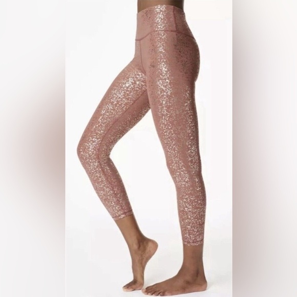 Sweaty Betty Disco Silver Metallic Foil Athletic Leggings SB6102 Size Medium - Picture 1 of 9